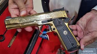 GIRSAN MC 1911 S9 GOLD PLATED 9MM PISTOL REVIEW AND UNBOXING [upl. by Eidarb]