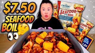 ALDIS 750 SEAFOOD BOIL MUKBANG 먹방 EATING SHOW  SHRIMP  MUSSELS  POTATO  SAUSAGE  CORN RECIPE [upl. by Barbur645]