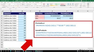 Promediar con Criterios y Comodines en Excel  Funciones SUMAPRODUCTO amp PROMEDIOSI [upl. by Godderd]