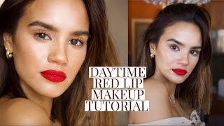 DAYTIME RED LIP MAKEUP TUTORIAL  DACEY CASH [upl. by Tiemroth63]