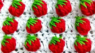 HD Strawberry 🍓🍓🍓 Stitch Crochet  Bobble Stitch Pattern [upl. by Yelrebmyk]