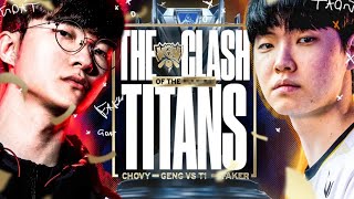 THE CLASH OF TITANS T1 VS GENG SEMIFINALS AT WORLDS 2024  CAEDREL [upl. by Shaylyn602]