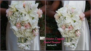 DIY Garden Cascading Bridal Wedding Bouquet  DIY Wedding Bouquet  DIY Tutorial [upl. by Einahets]