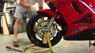 Honda VFR750F Front Wheel Removal [upl. by Bodwell]