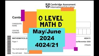 O Level Math  D Paper 2 402421 MayJune 2024 [upl. by Inman]