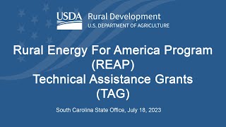 South Carolina  Rural Energy For America Program REAP Technical Assistance Grants TAG 2023 [upl. by Rabjohn]