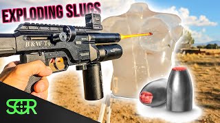 9mm EXPLODING SLUGS Tested on BALLISTIC GEL TORSO [upl. by Ahsieker]