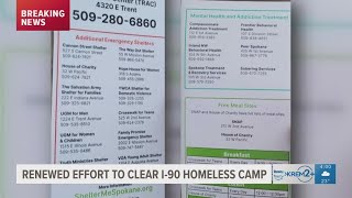 Spokane law enforcement hands out notices with intention to close I90 homeless camp [upl. by Esinwahs]