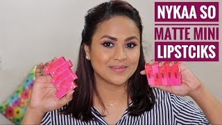 Nykaa So Matte Mini Lipsticks Swatches amp Review  10 SHADES [upl. by Ahsinned]