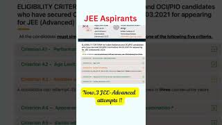 Now 3 JEE Advanced attempts in consecutive years jee engineeringentranceexam exam jeeadavance [upl. by Timotheus64]