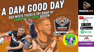 Wests Tigers eight try romp of Canberra Raiders reviewed  WestsLife Podcast [upl. by Rysler297]