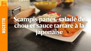 Ebi Furai  Scampis panés salade de chou et sauce tartare à la japonaise [upl. by Wirth]