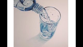 dessiner une bouteille et un verre d eau réaliste speed drawing  pastel sec [upl. by Ewall614]