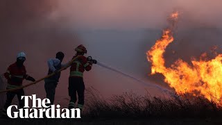 Firefighters tackle huge wildfire in national park near Lisbon [upl. by Sotnas]