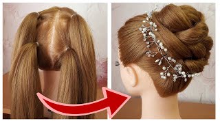 Hairstyle With Trick  Quick amp Easy Hairstyle For WeddingParty  Coiffure mariage facile à faire [upl. by Ahseka578]