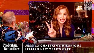 Jessica Chastain’s Hilarious Italian New Year’s Gaff 🍾 Graham Norton Show  Fri 1110c  BBC America [upl. by Blancha]