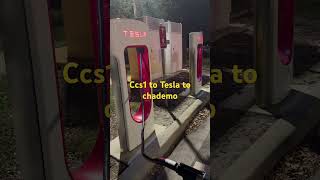 Nissan Leaf charging at Tesla supercharger shorts [upl. by Kcirddor132]