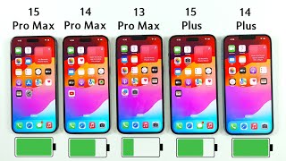 iPhone 15 Pro Max vs 14 Pro Max vs 13 Pro Max vs 15 Plus vs 14 Plus Battery Test  iOS 17 BATTERY [upl. by Anitsirt]