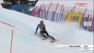 Lucas Braathen 🇳🇴  mens slalom Adelboden 1st run Jan 8 2023 weareskiing atomic [upl. by Rimola90]