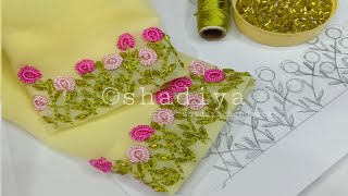 Unique hand embroidery flower sleeve design for kurti salwar blousesilk thread cast on stitch [upl. by Reynolds]