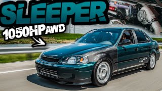 1050HP 4 Door Turbo AWD Honda  The Ultimate SLEEPER Civic is Back TRC AWD Honda Project [upl. by Ayarahs]