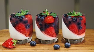 Strawberry amp blueberry panna cotta dessert in cups [upl. by Daisi]