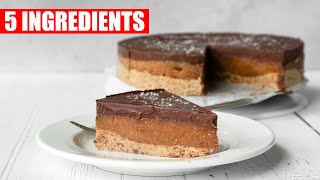 5 INGREDIENT CHOCOLATE SALTED CARAMEL TART  THE BEST VEGAN DESSERT [upl. by Shoemaker]