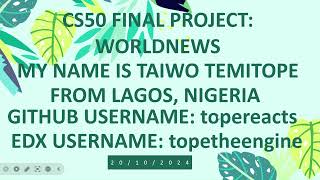 CS50x Final project by TAIWO [upl. by Selestina]