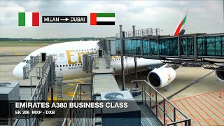 TRIP REPORT  Emirates A380 BUSINESS CLASS  Milan MXP ✈ Dubai DXB [upl. by Eliathan]