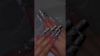 Black and White Diamond Studded French Manicure💅💎✨ pressonails nails nailart longnails [upl. by Slen]