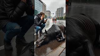 Man saved Weak black horse shorts animals weakanimals horse [upl. by Edecrem]