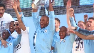 Manchester City Lift The Premier League Trophy In Front Of Manchester Crowd [upl. by Odragde]