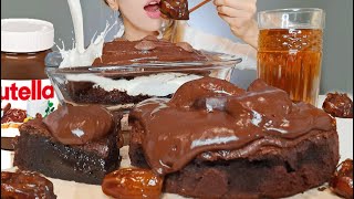 ASMR CHOCOLATE amp NUTELLA FLAN FUDGE CHOCOLATE CAKE with MILK  MUKBANG Eating Show [upl. by Thelma]