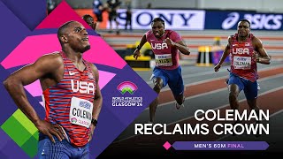 Christian Coleman storms to golden 60m glory ‼️  World Indoor Championships Glasgow 24 [upl. by Kcod]