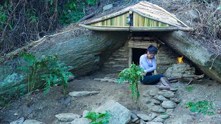 Camp despite heavy rain  Bushcraft wilderness survival shelter [upl. by Rihsab]