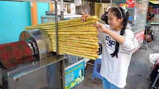 16 year old girl making fresh sugarcane juice from 5am  Cambodian street food [upl. by Atteuqaj781]