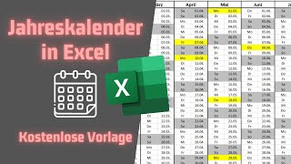 Dynamischen Jahreskalender in EXCEL erstellen [upl. by Artinad77]