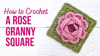 How to Crochet a Rose Granny Square  Step by Step Tutorial  US TERMS [upl. by Llerehc]