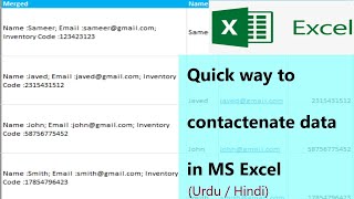 A quick way to concatenate data in MS Excel UrduHindi [upl. by Oznarol]