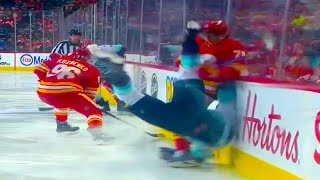 Martin Pospisil Hit on Adam Larsson FULL CLIP Kraken vs Flames  NHL Highlights [upl. by Anaujat559]