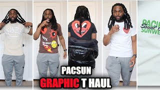 PacSun Graphic Tees Clothing TRYON haul [upl. by Aicilak]