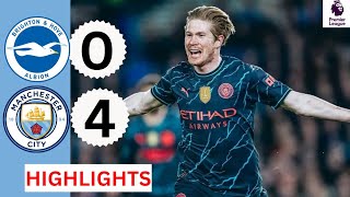 🔵WHAT A HEADERBrighton vs Manchester City 04 HIGHLIGHTSKevin De BruynePhil Foden amp Alvarez Goals [upl. by Nrubyar]