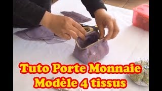 Tuto porte monnaie sans couture apparente avec un fermoir métallique modèle 4 tissus [upl. by Inacana]