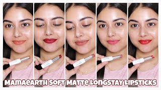 NEW Mamaearth Soft Matte Long Stay Lipsticks 💕 Review  Bare Skin Swatches  All 9 Shades 🥰 [upl. by Hayifas856]