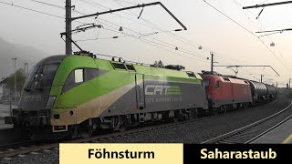 Dornbirn Bahnverkehr bei🌬️Föhnsturm Saharastaub Alpenstaubsauger RH1144 ICE119 CityAirportTrain [upl. by Swanson606]