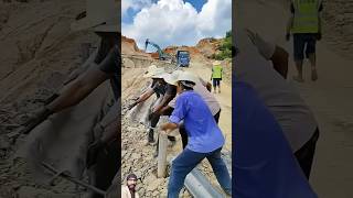 Manual installation process of highway curve safety guardrail construction excavator backfill di [upl. by Ennahgem533]