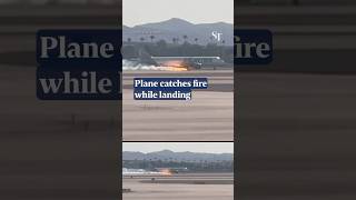 Frontier Airlines catches fire while landing at Las Vegas airport [upl. by Enovaj]