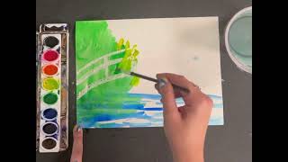 How to paint Monet’s Bridge with white oil pastel and watercolor paint [upl. by Horatius]