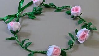 Como fazer Coroa de flores fácil  Fabric flower tutorial [upl. by Martie]