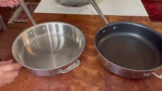 All Clad HA1 Hard Anodized Nonstick Sauté Pan vs All Clad D3 3 Ply Stainless Steel Sauté Pan [upl. by Enaasiali455]